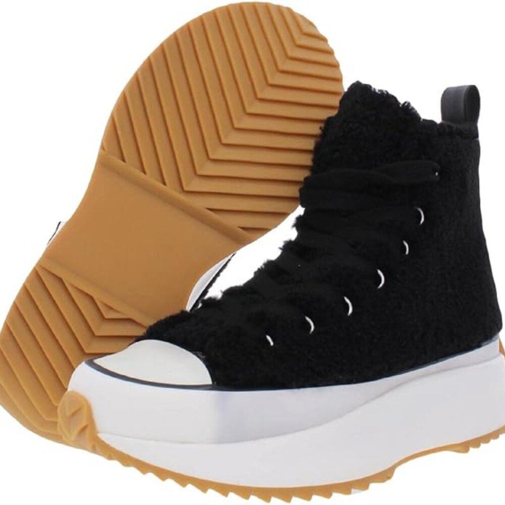 NWT Steve Madden Shaft-F Black Faux Fur High Top Platform Sneakers